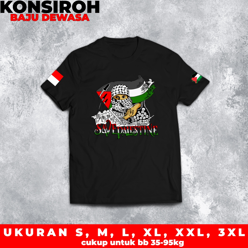 KAOS BEBASKAN PALESTINA FREE PALESTINE Baju Dewasa Save Palestina Sorban