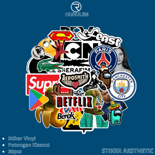 

OURULES - 30 Pcs Stiker Pack Random Super Hypebeast Aesthetic 019 VinyL Glossy Waterproof