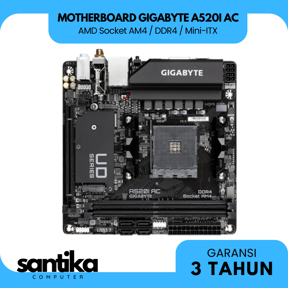 Motherboard Gigabyte A520I AC | AMD Socket AM4 / DDR4 / Mini-ITX