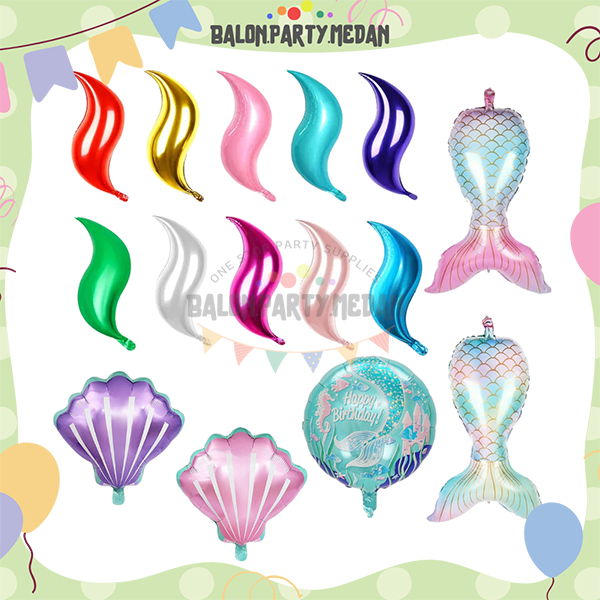 Balon Foil Karakter Ekor Mermaid Bentuk S 24' Ariel Kerang Sea Shell JUMBO Laut