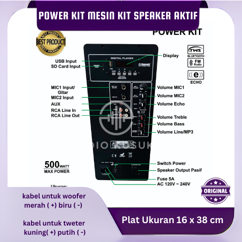 POWER KIT MESIN KIT SPEAKER AKTIF 500 WATT BLUETOOTH ECHO USB FM PLAYER