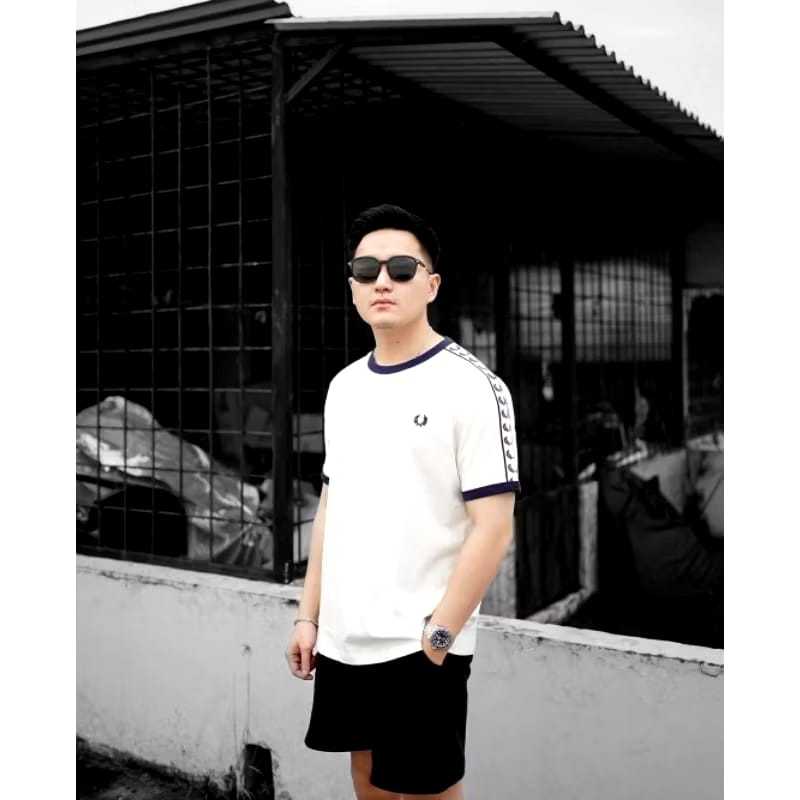100 % Original Kaos Pria Wanita [ Unisex ] Freed Perry Logo Bordir // Atasan Korean Style Putih Simp