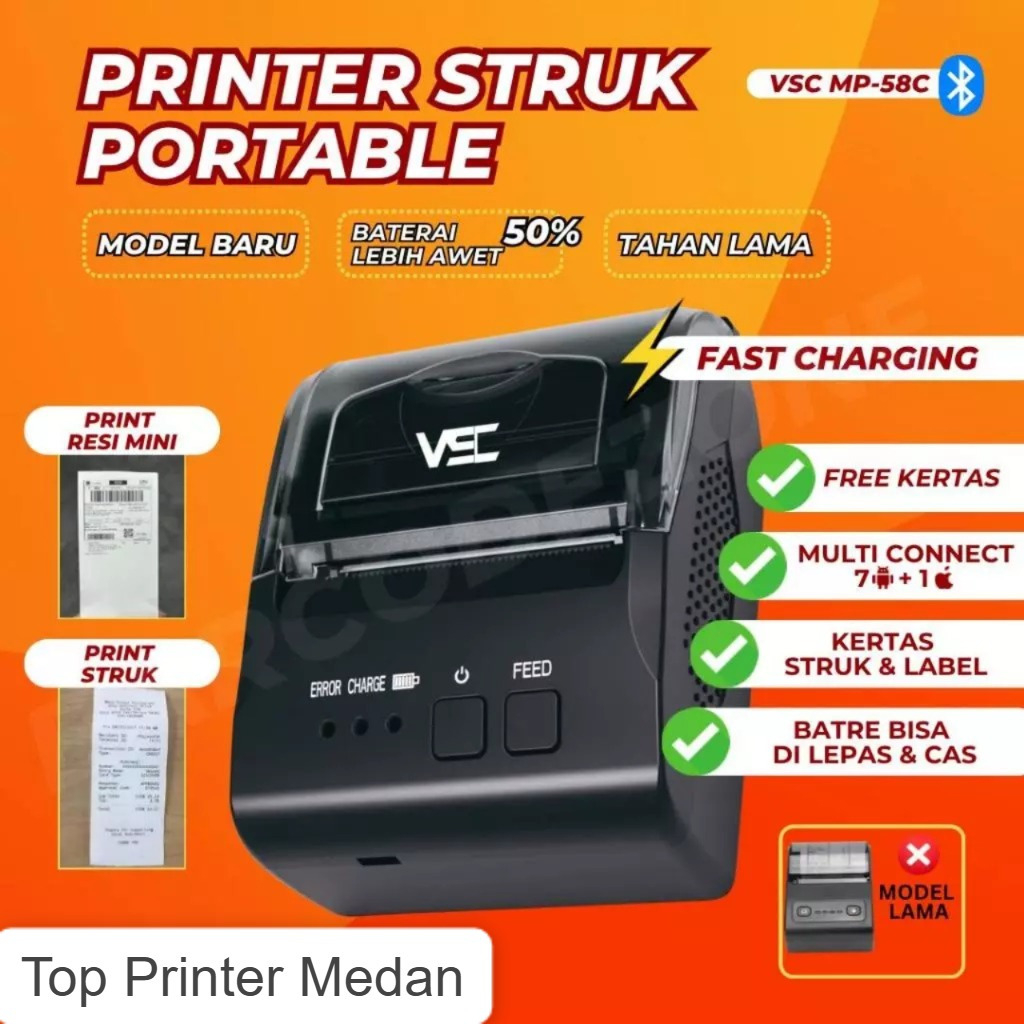 PRINTER BLUETOOTH THERMAL VSC MP-58A 58MM HITAM / PRINTER THERMAL BLUETOOTH
