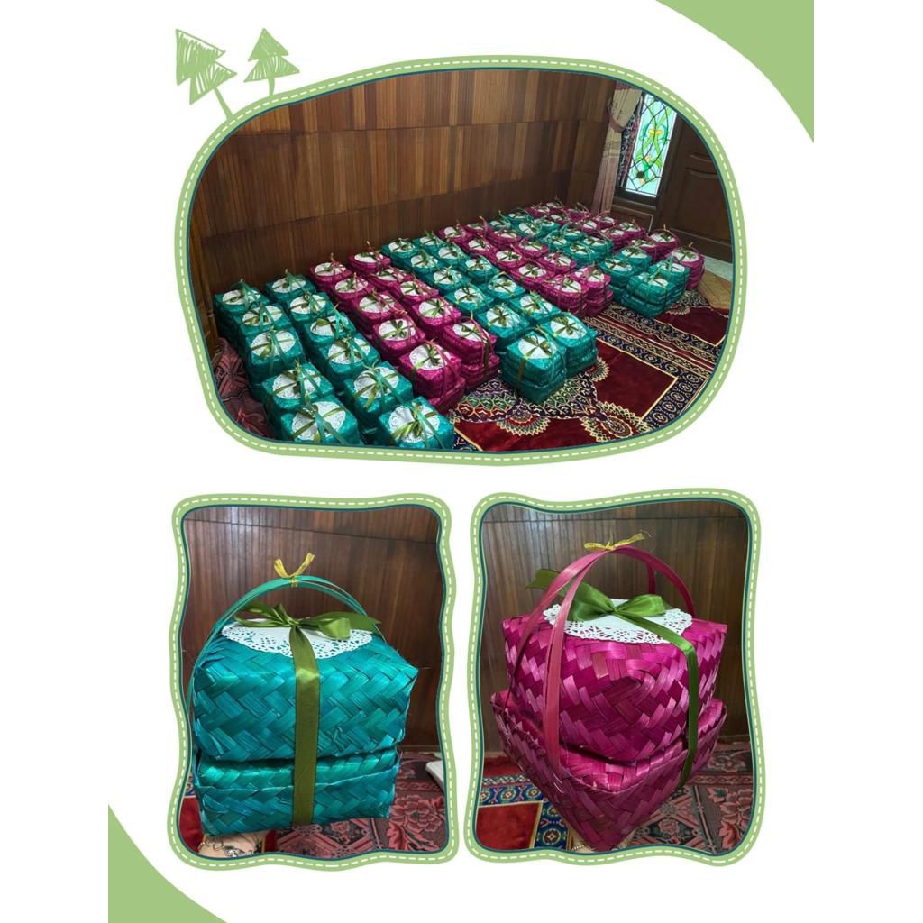 BESEK SUSUN (free pita + kertas renda) atas 18 cm ,bawah 20 cm/besek tumpuk/besek/besek rantang/bese