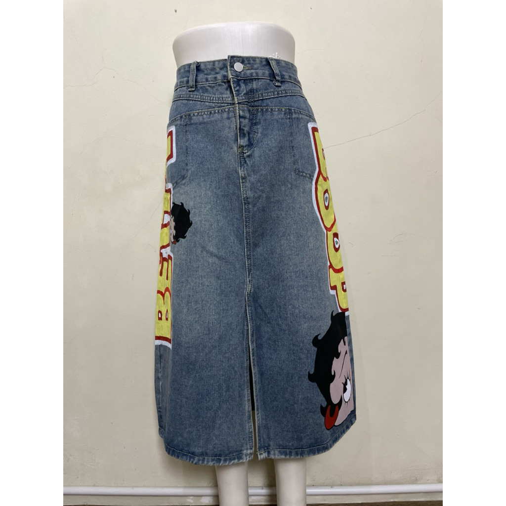 rok jeans denim lukis painting art betty boop