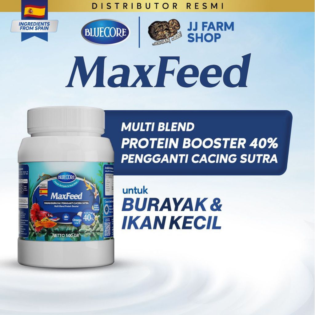 bluecore MAXFEED 30gram 500gram pakan burayak anakan ikan penghemat cacing sutera untuk penggemukan 