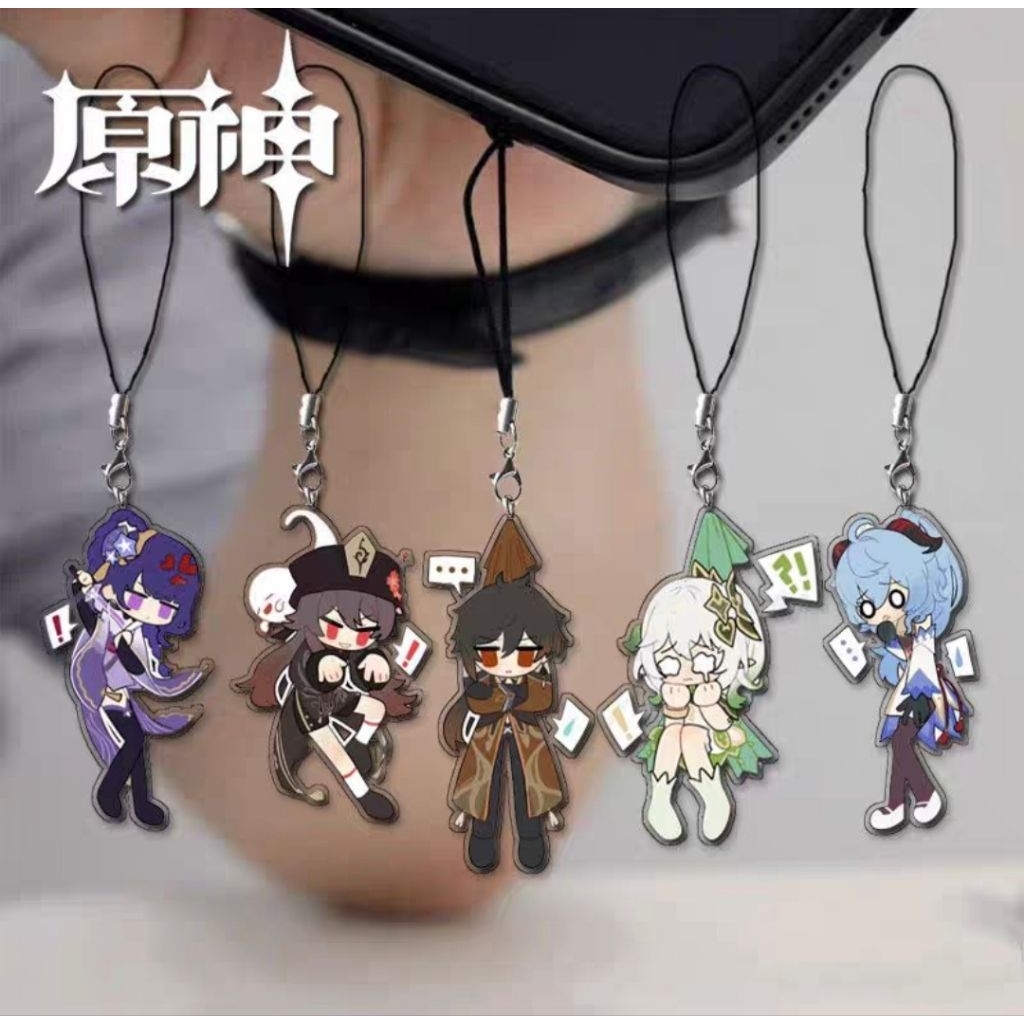 [READY] OME Phonestrap Genshin Impact funny face Zhongli, Nahida, Hutao, Ganyu, Raiden shogun