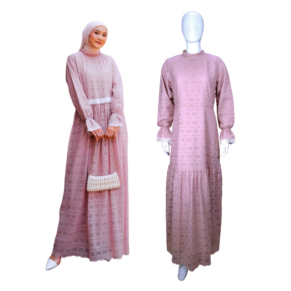 Chics.id Naila Dress Nude Pink / Gaun Wanita Modis Dan Mewah Serta Elegan/ Gamis Wanita / Katun Brok
