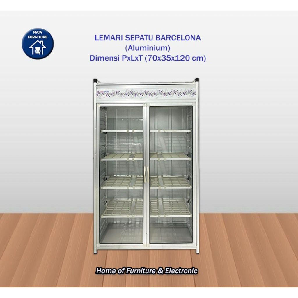 Lemari Sepatu Aluminium Barcelona | Rak Sepatu Aluminium Kaca | Box Penyimpanan Sepatu | Rak Sepatu 