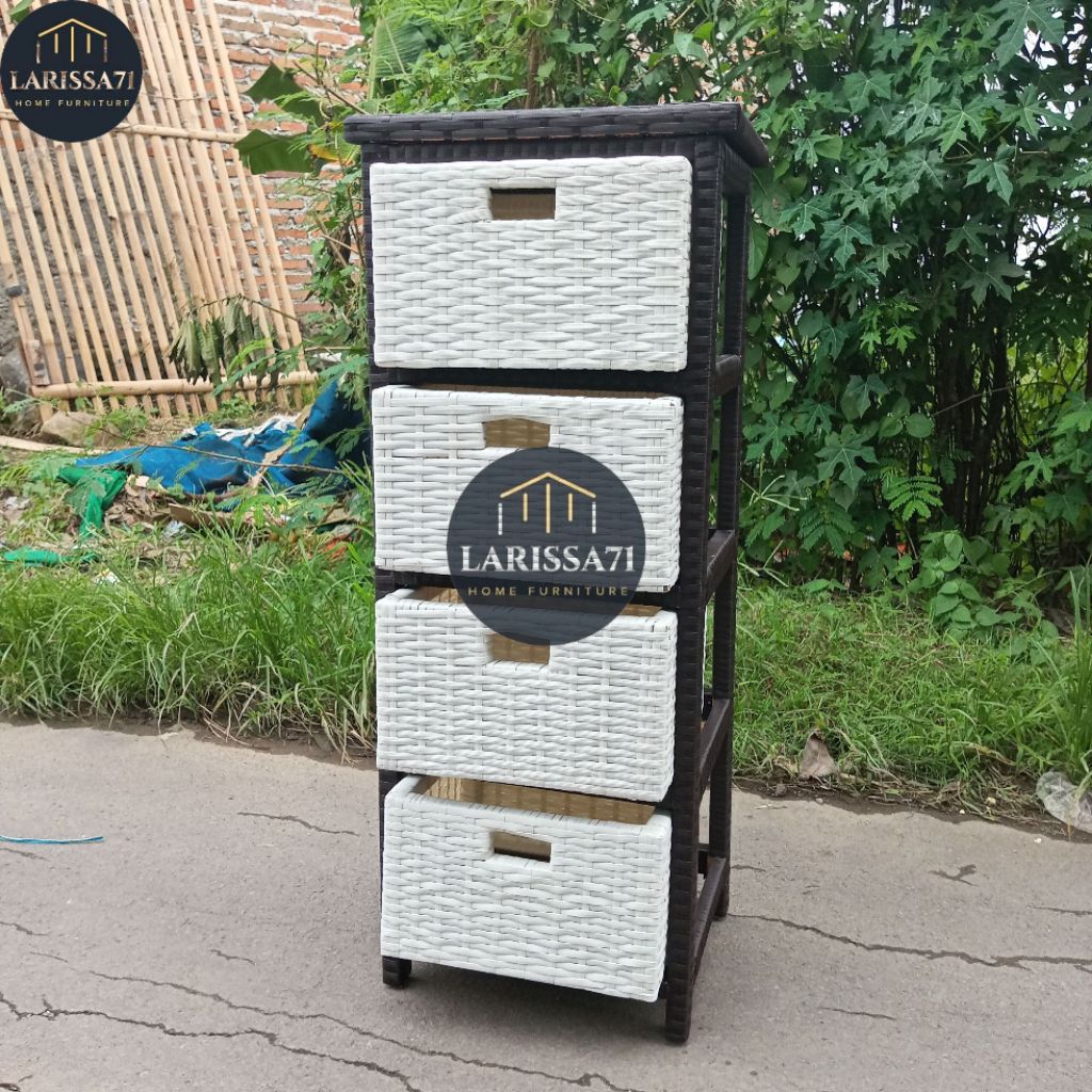 Lemari Plastik Rak Buku Lemari Pakaian Minimalis Rotan Sintetis Laci 4 Susun