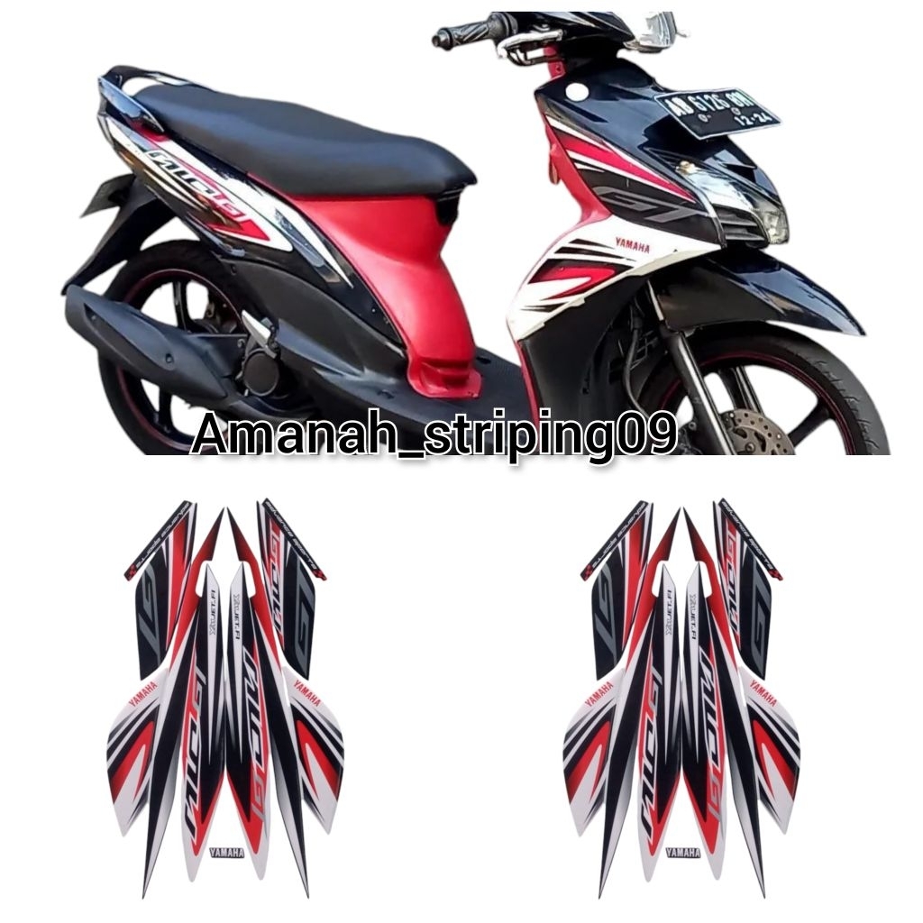 set stiker striping standart motor mio gt 2014 warna hitam putih ful set body terbaik