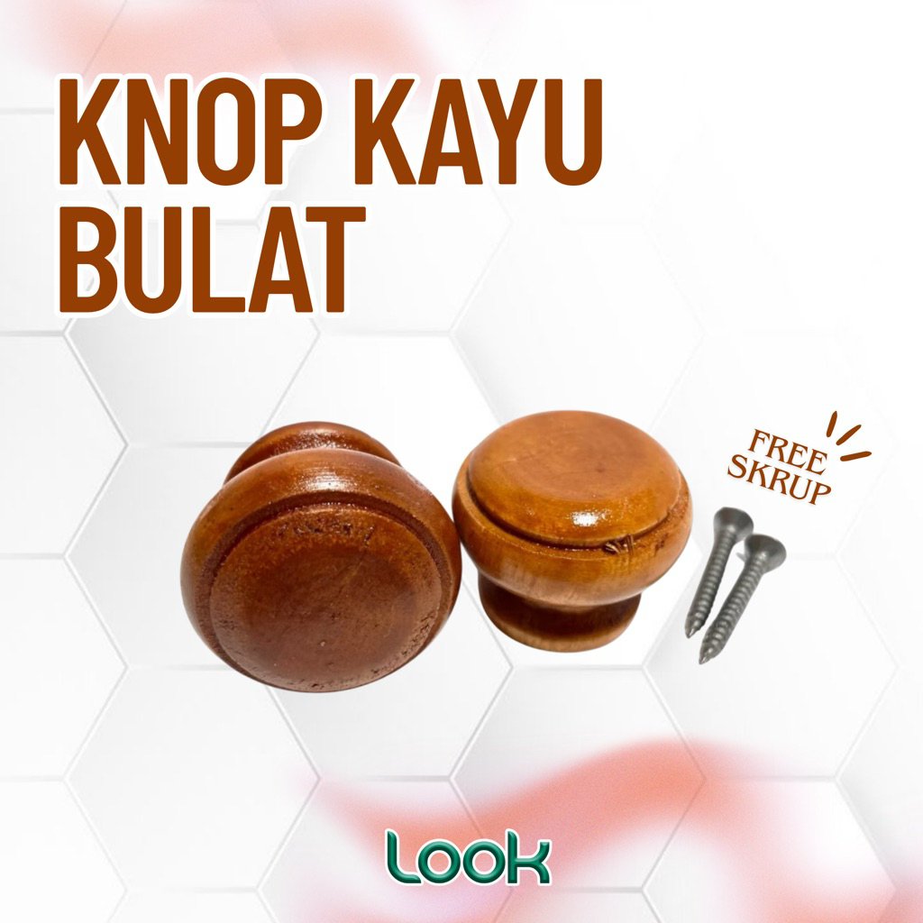 Knop Kayu / Tarikan Laci Knop Bulat Kayu / Tarikan Laci Knob / Knob Laci Kayu
