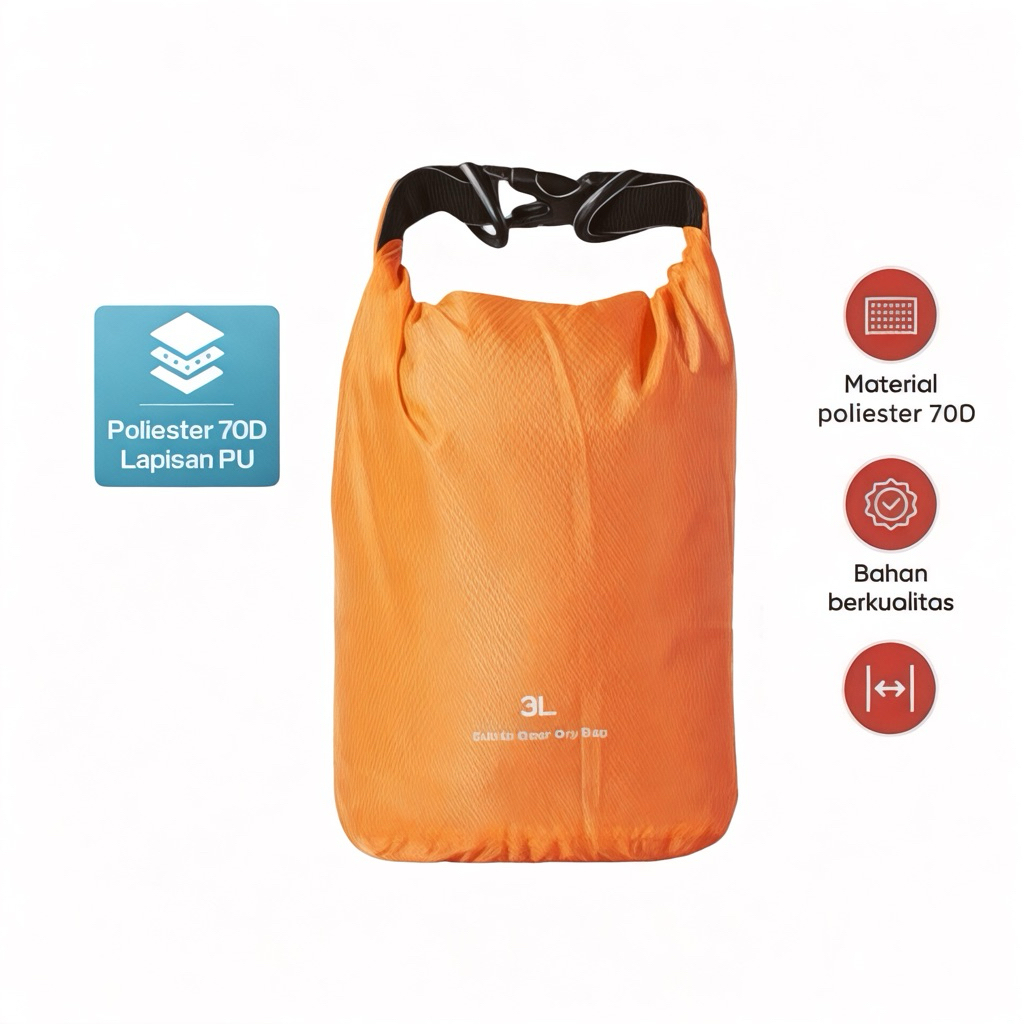 SUBITO Tas Outdoor Waterproof Storage Bag Drybag 3L - JP727 - Orange glester outdoor