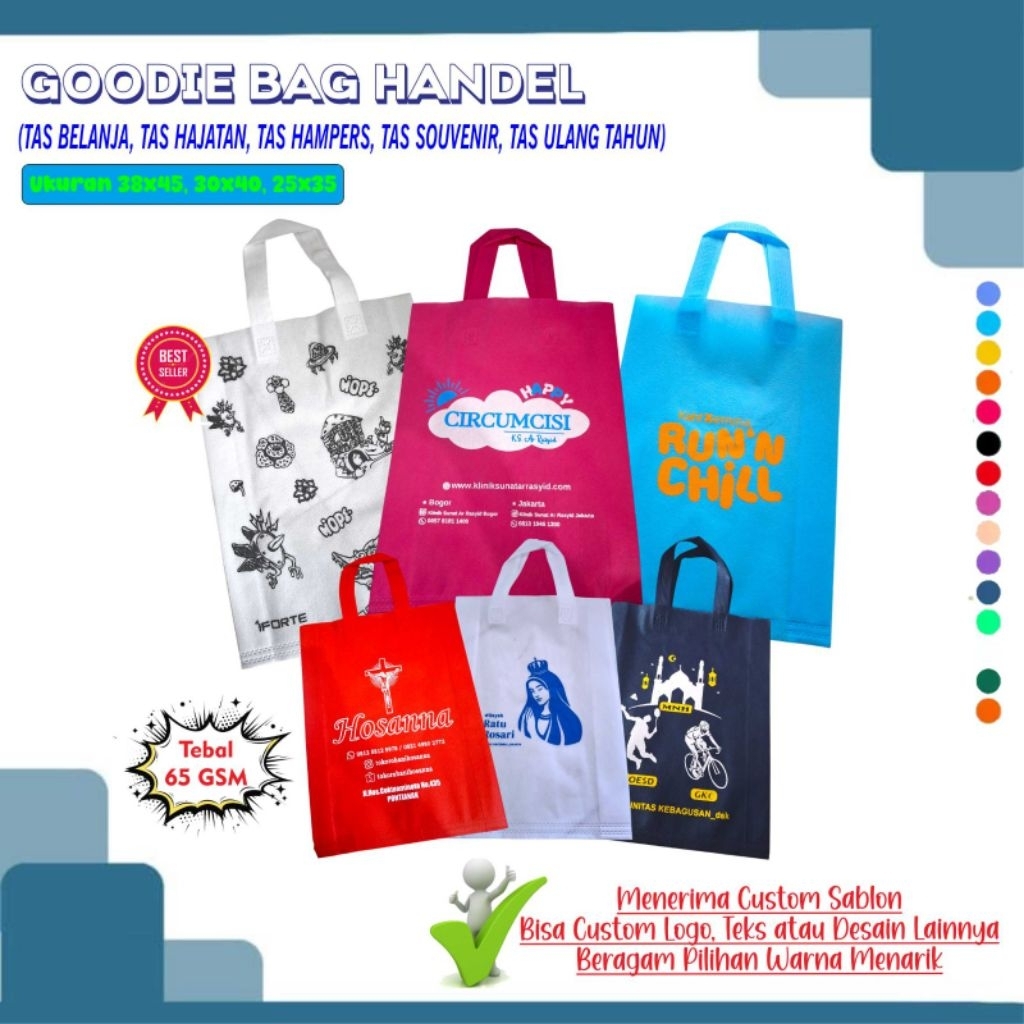 

Goodiebag Sablon Custom Tali Ukuran 25x8x35 Bisa Pilih Warna