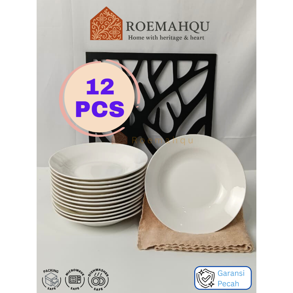 [12 Pcs] PYRAMID Piring Makan Polos Putih Keramik I harga lusinan piring kermaik