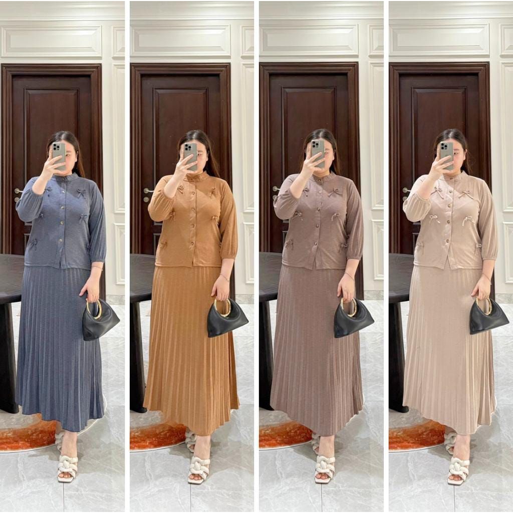 Setelan Baju Dan Rok Diva Set Wanita Kaos Knit Premium Kancing Aktif