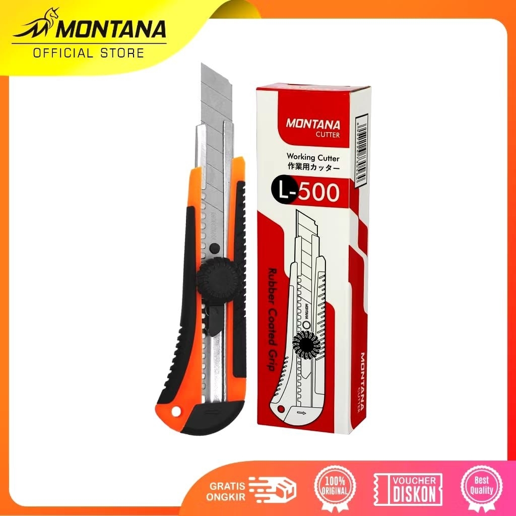 

MONTANA Cutter Pisau Pemotong 15.5 x 4.5 cm Blade Knife Rubber Grip Serbaguna CTL-500