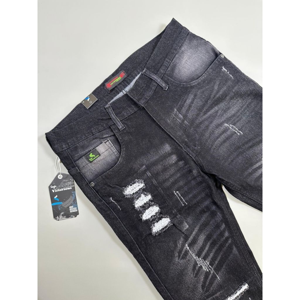 VICTORIOUS Celana Jeans Pria Sobek Slimfit Victory 27-32, Jeans Pria Sobek, Celana Panjang Pria