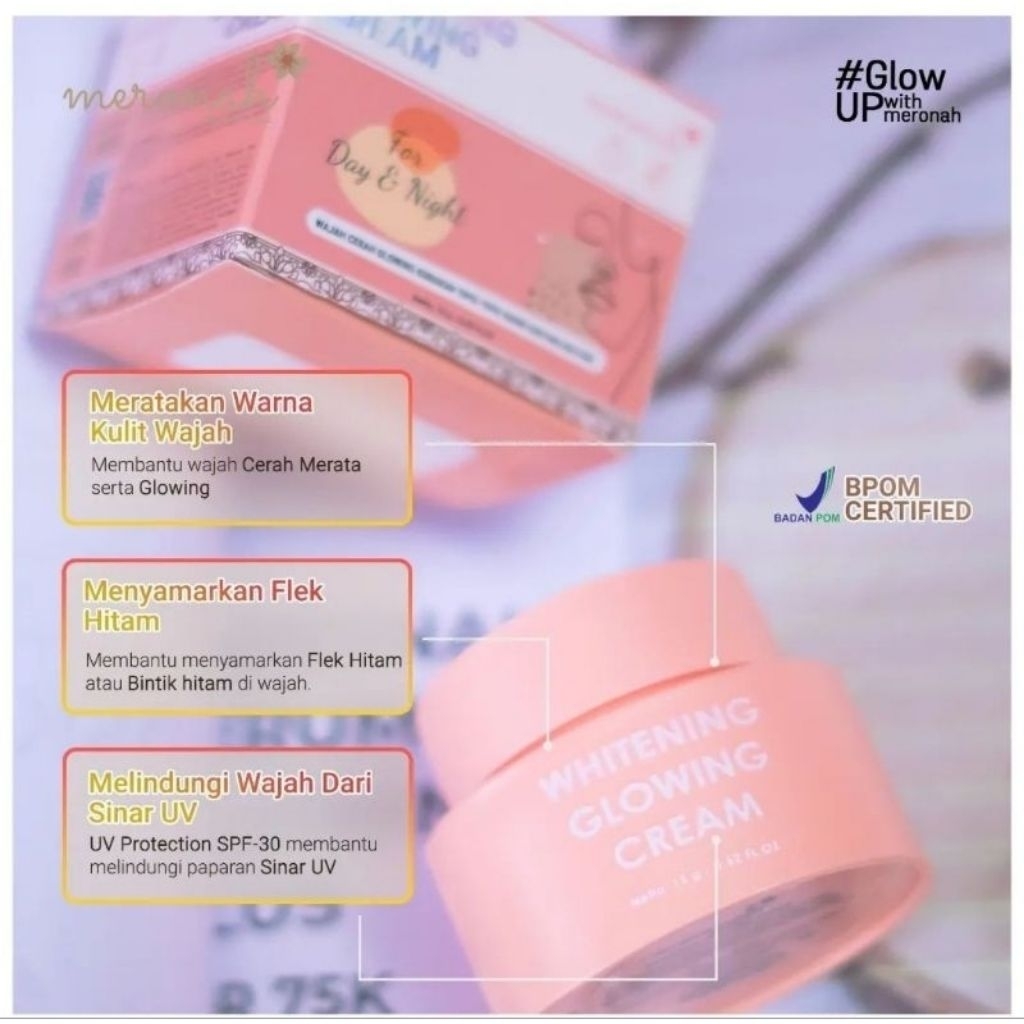 Meronah Cream Whitening Glowing 2in1 100% ORI BPOM | Skincare | Pemutih Wajah | Anti Flek