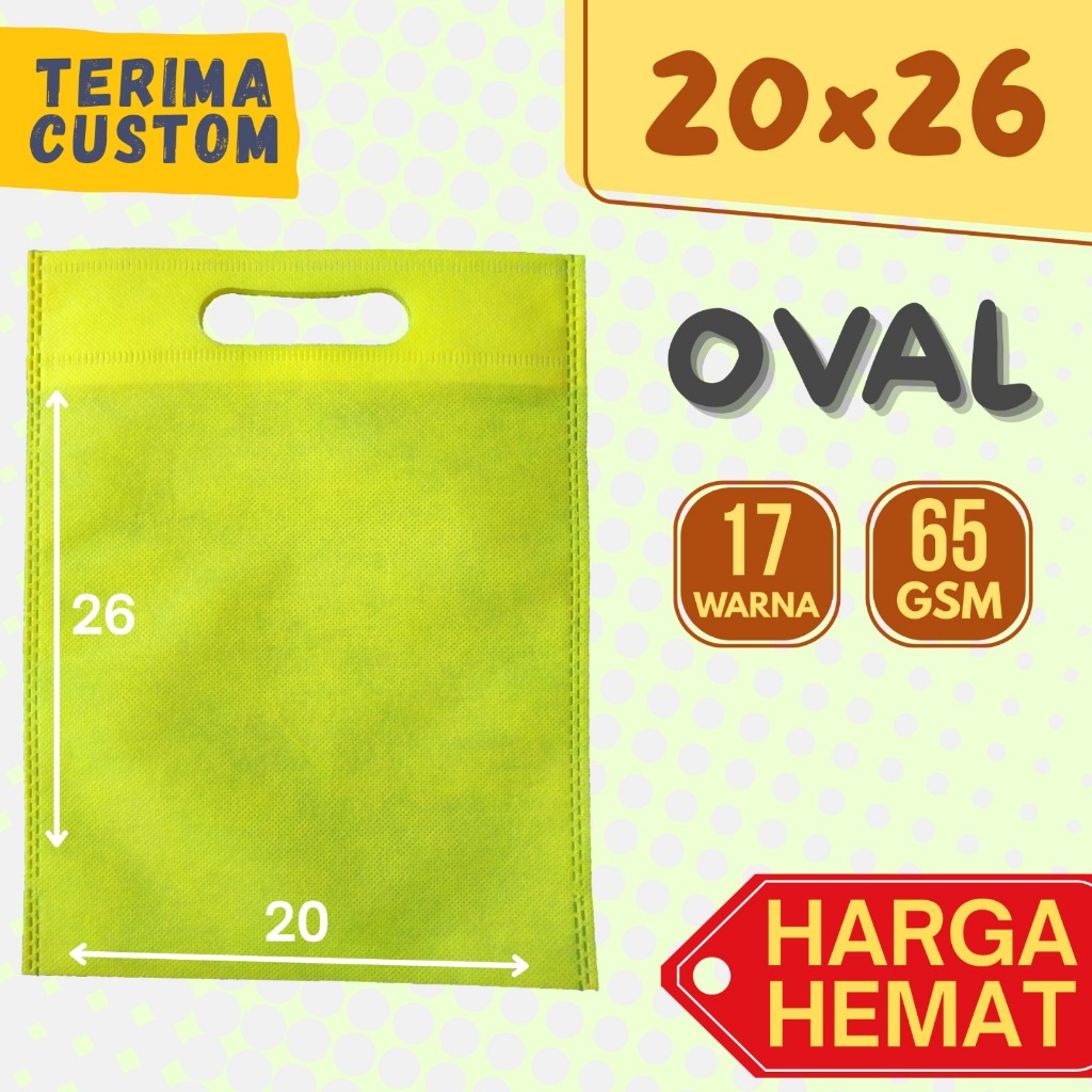 

Tas Kain Spunbond Oval 20x26cm Bahan Tebal 65gsm Polos | Goodie Bag | Tote Bag | Souvenir | Hampers | Sembako | per PCS