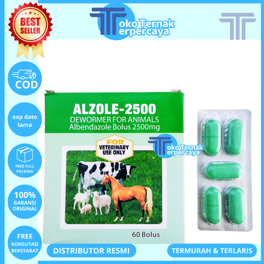 ALZOLE 2500 1 STRIP (5 BOLUS) - Obat Cacing Sapi Kerbau Bolus - Obat Cacing Sapi Paling Ampuh