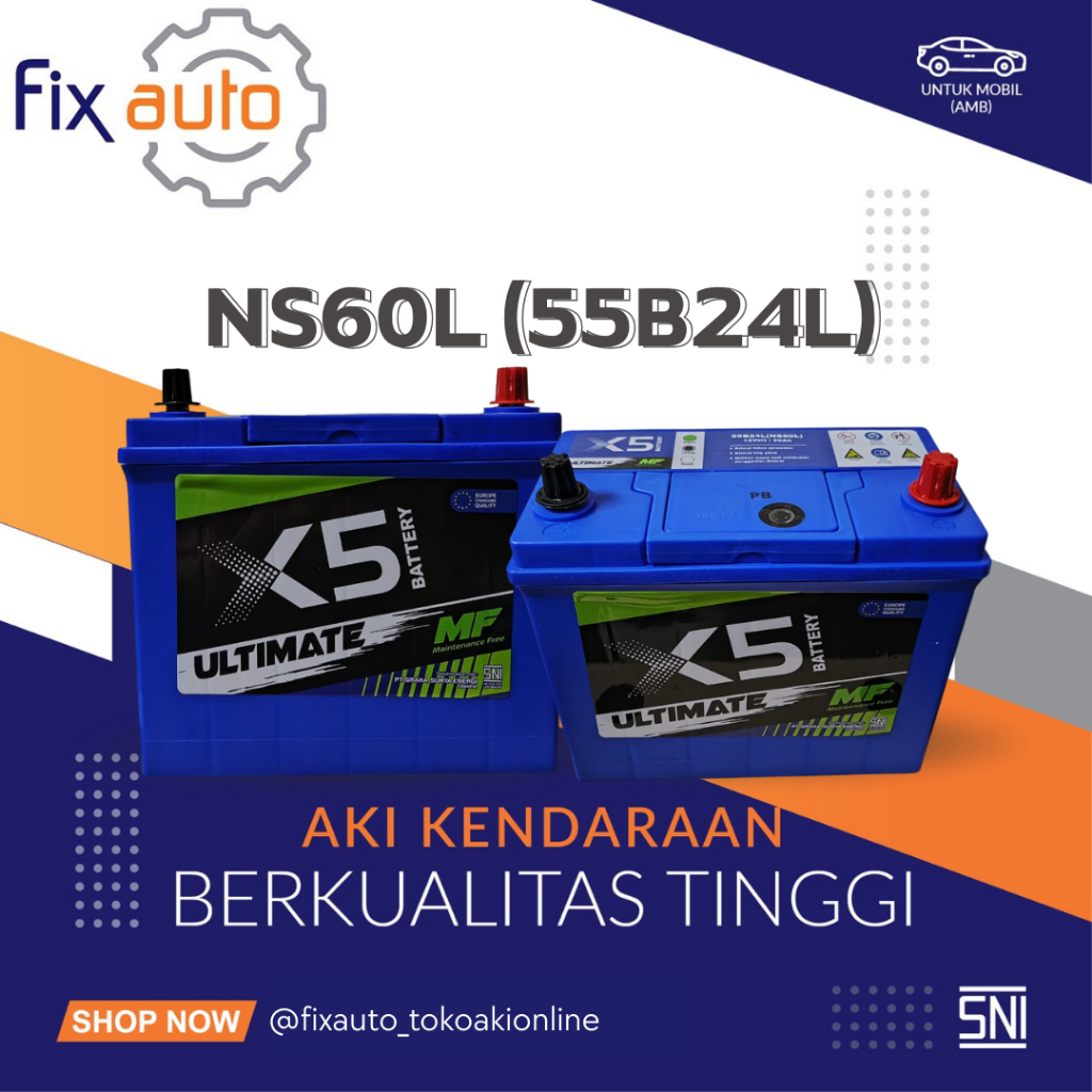 Aki Mobil NS60L 55B24L 50Ah 12V Accu Kering X5 Ultimate MF