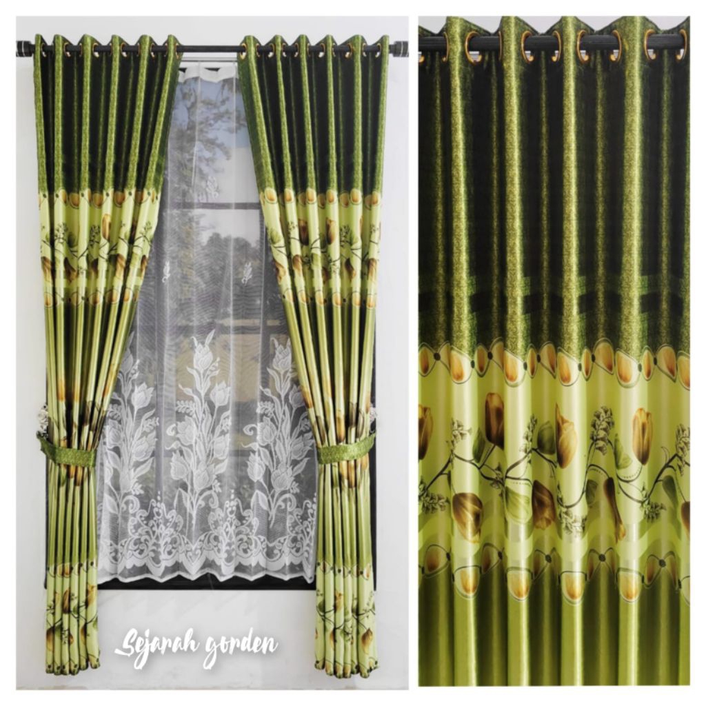 gorden jendela ruang tamu mewah bahan kain blackout motif bunga tulip tinggi 230 cm