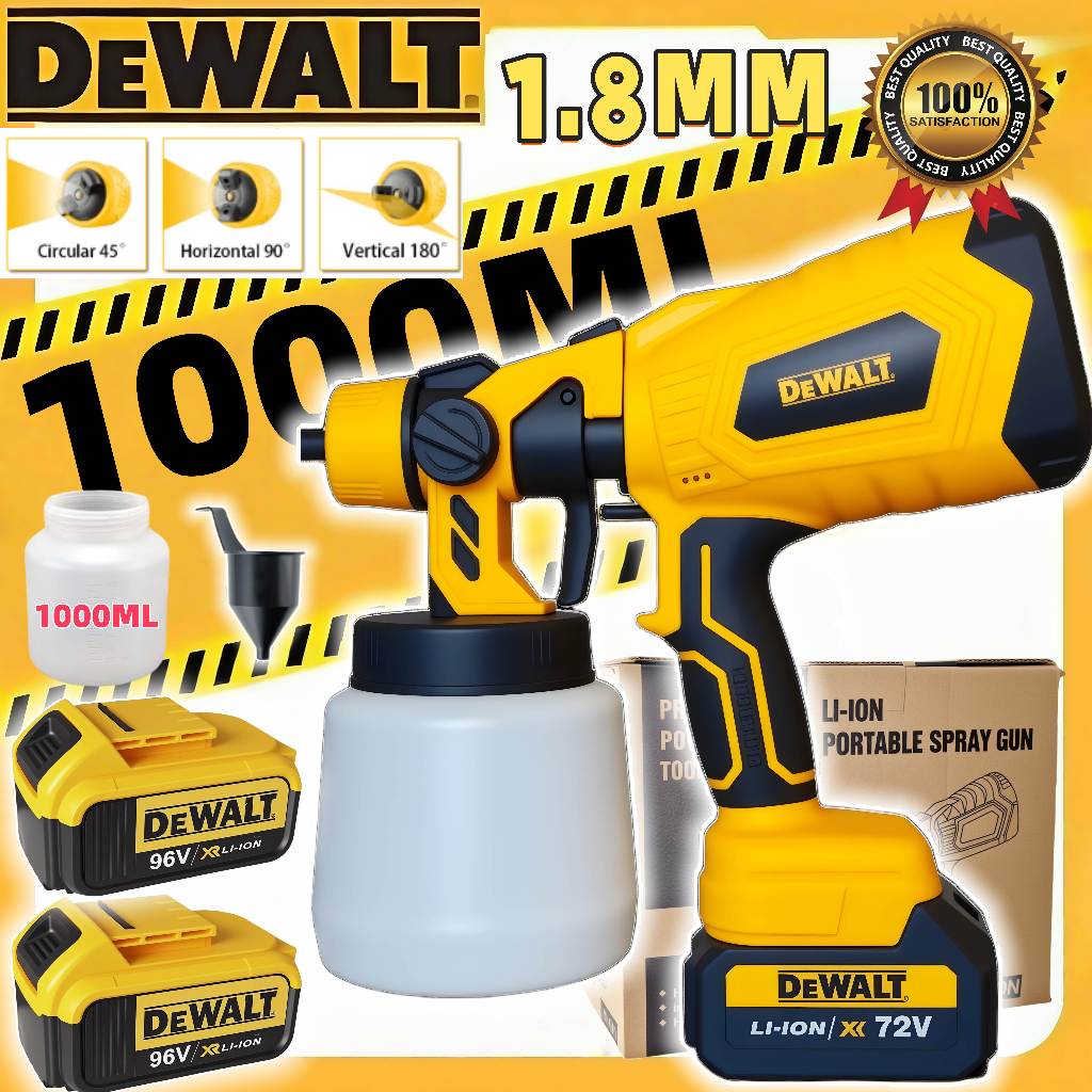 DEWALT Pistol Semprot Listrik Baterai x 2 1000W 1000ML Alat Semprot Cat semprot Cat