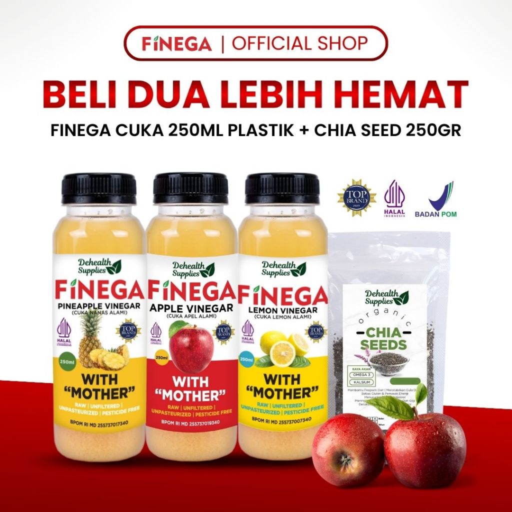 

Bundling Cuka Finega 250ml Plastik + Chia Seed 250gr - Membantu Program Diet & Mengontrol Nafsu Makan