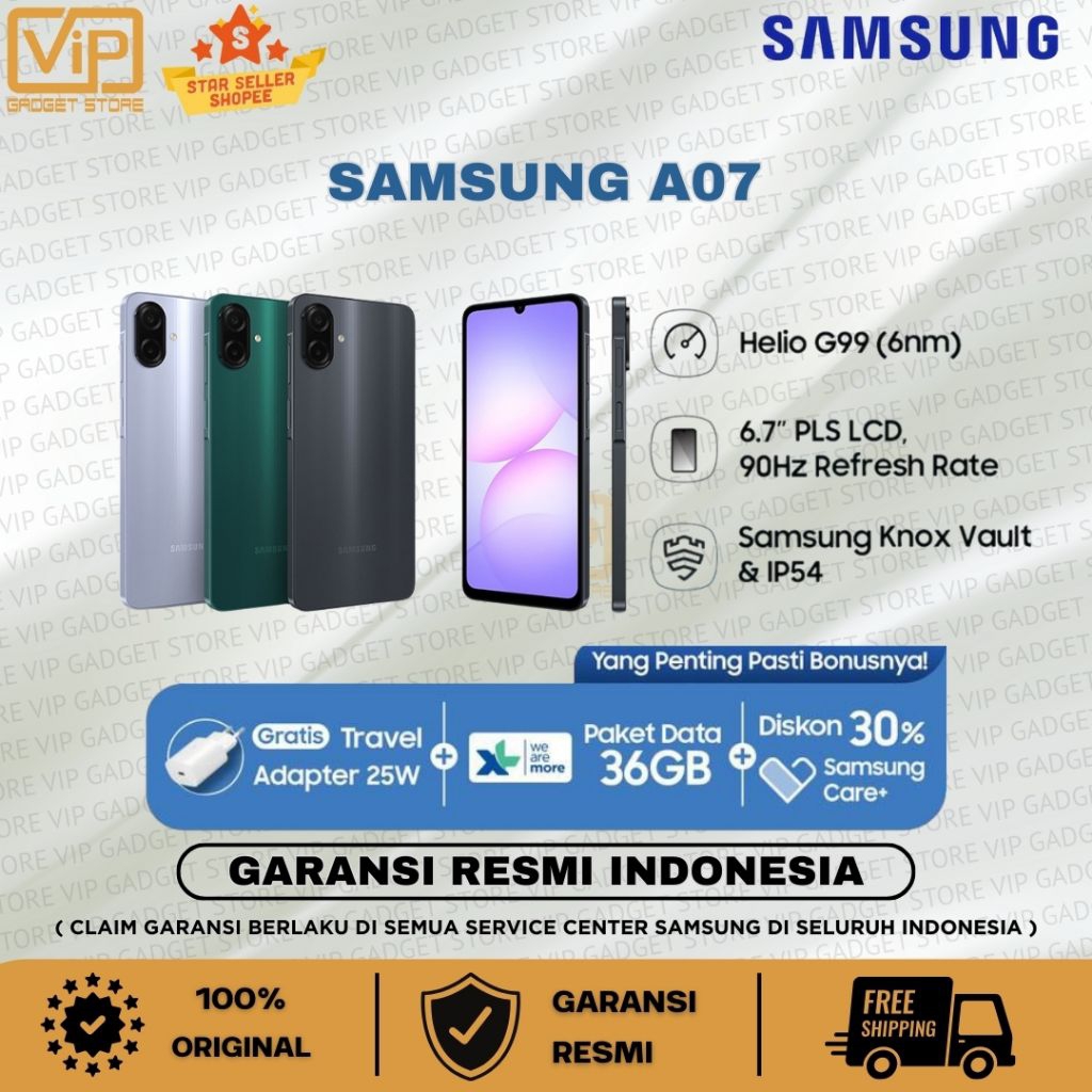 SAMSUNG A07 LTE 4/64GB, 4/128GB, 6/128GB & 8/256GB | CAMERA 50MP | HELIO G99 | BATERAI 5000MAH