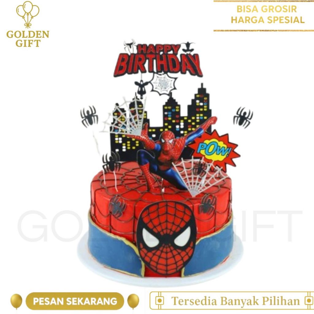 Hiasan diatas Kue Ulang Tahun Karakter cowok Hero Spiderman Hero Marvel Foil Spiderman Banner spider