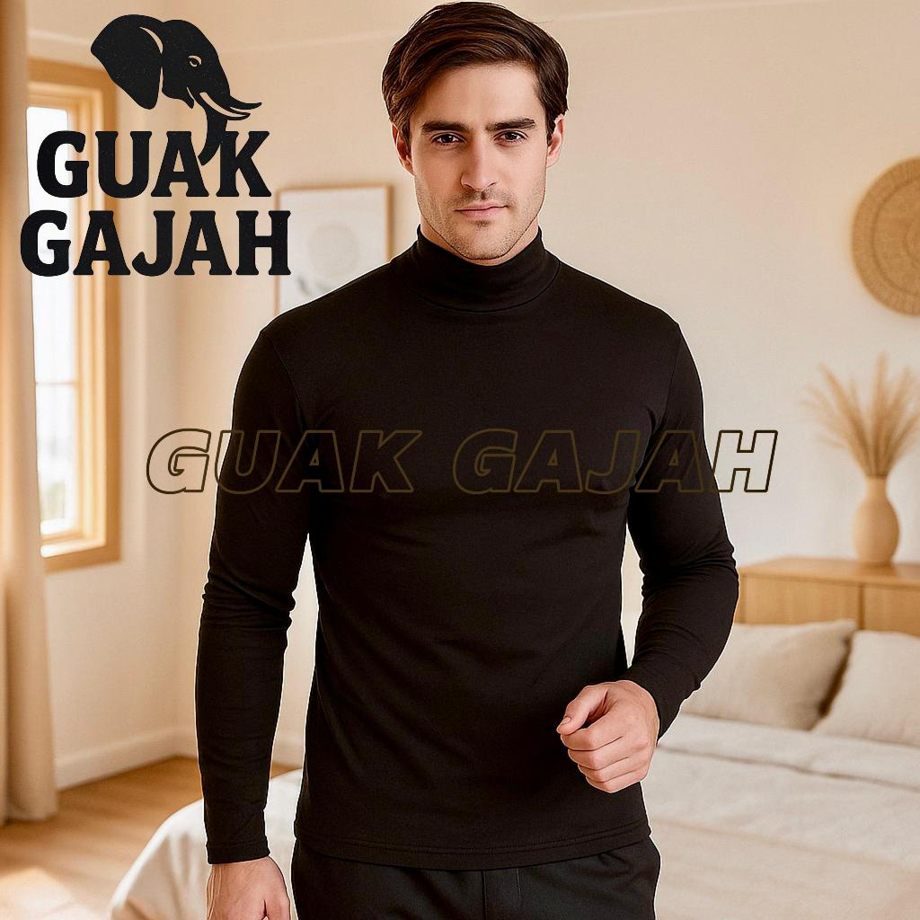 Baju Turtleneck Pria Lengan Panjang Slim Fit Kaos Polos Hitam Import Dingin Nyaman – GUAK GAJAH