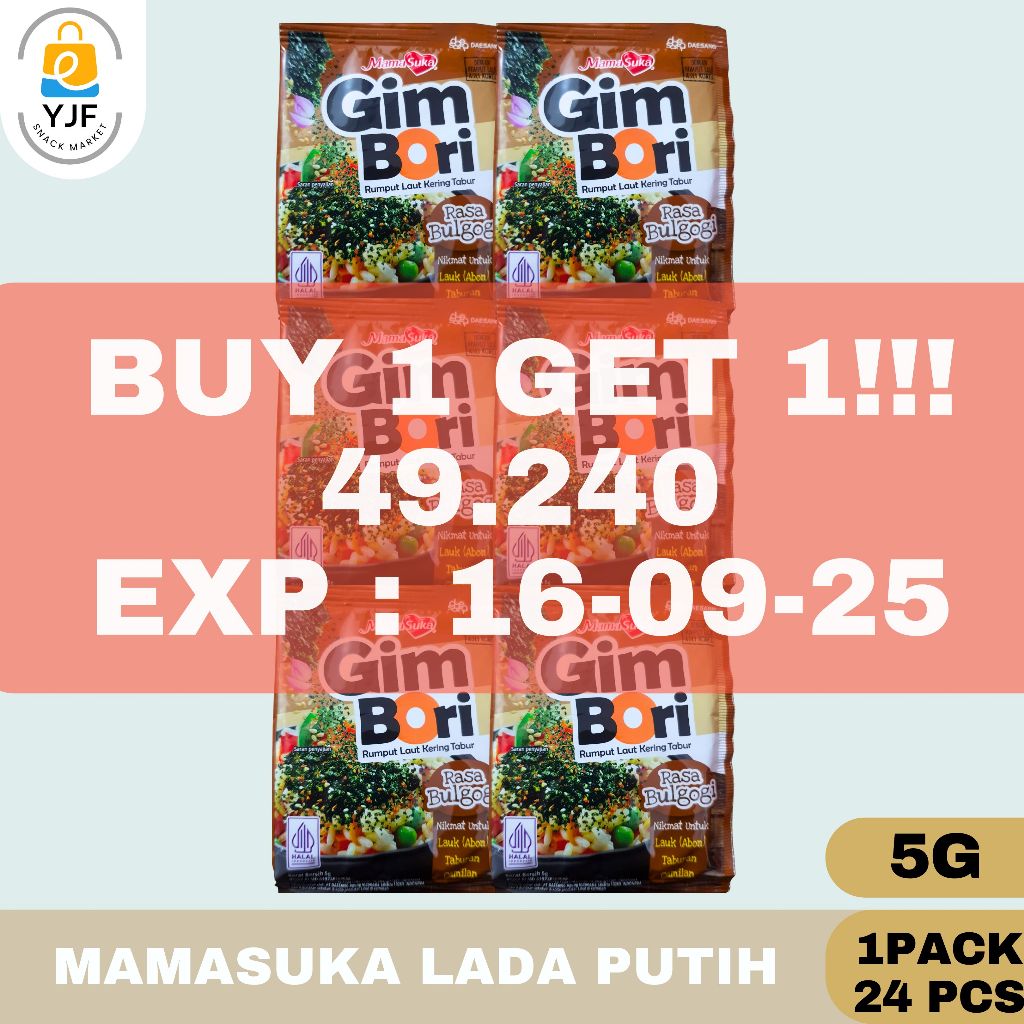 [BUY 1 GET 1]Mamasuka Gim Bori Gimbori Nori Tabur Sachet / Rumput Laut Tabur Bulgogi / Pedas Sachet 