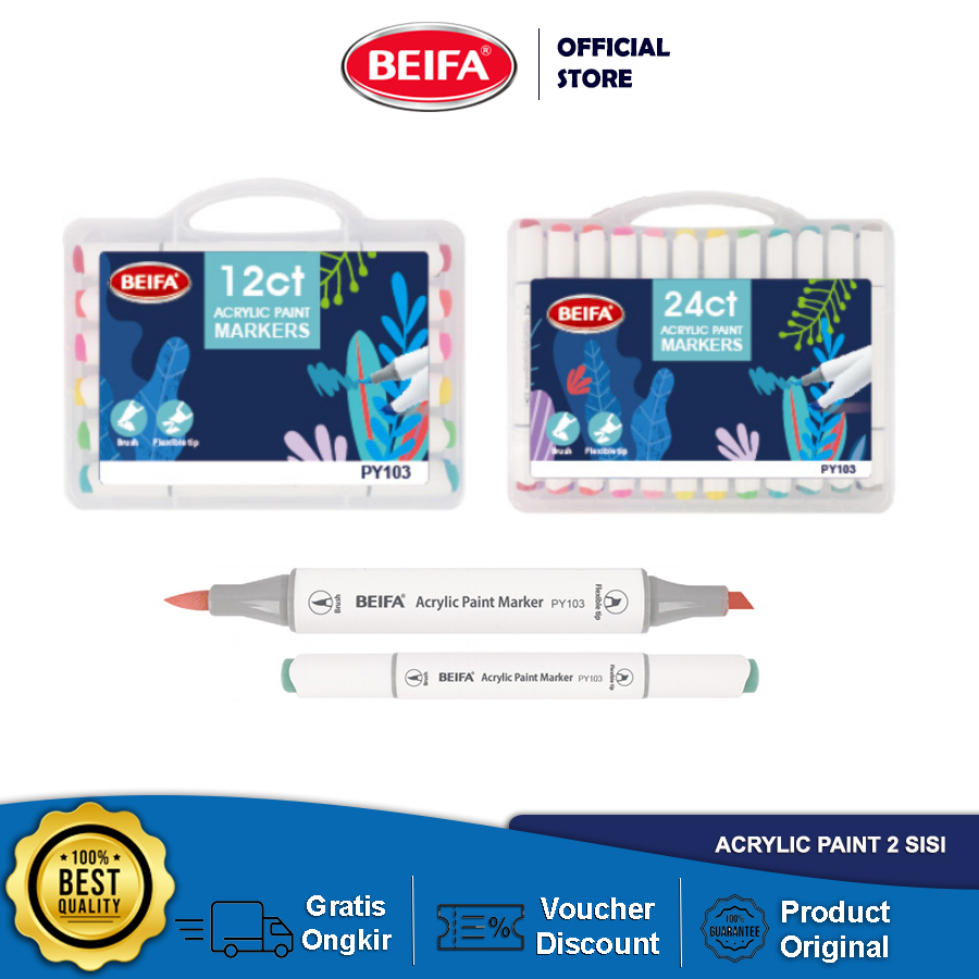

Beifa Acrylic Marker Dual Tip Akrilik Marker Dua Ujung Warna Cerah Tidak Berbau PY103