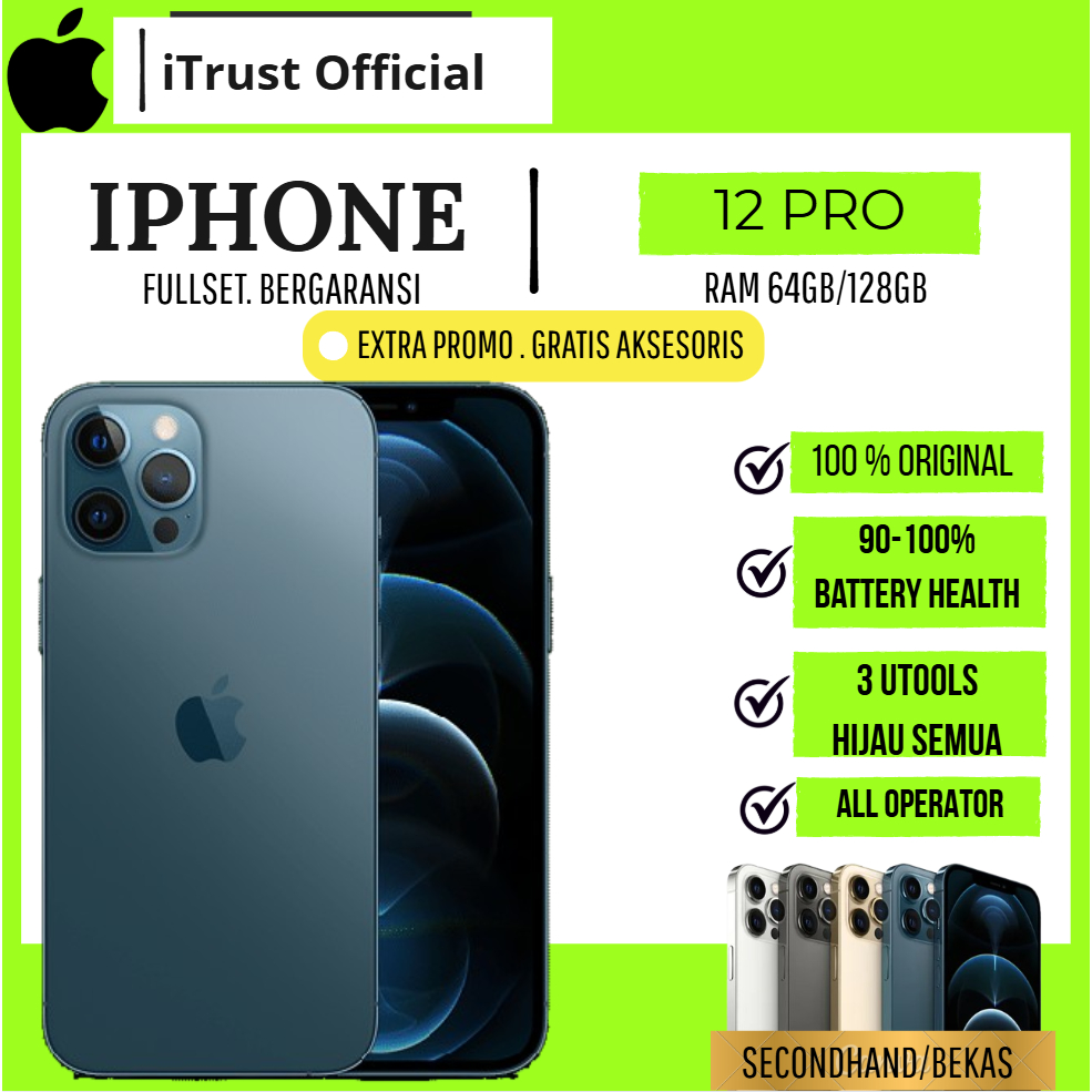 IP 12 PRO 128GB 256GB SECOND FULLSET ORIGINAL MULUS NORMAL NO MINUS BERGARANSI