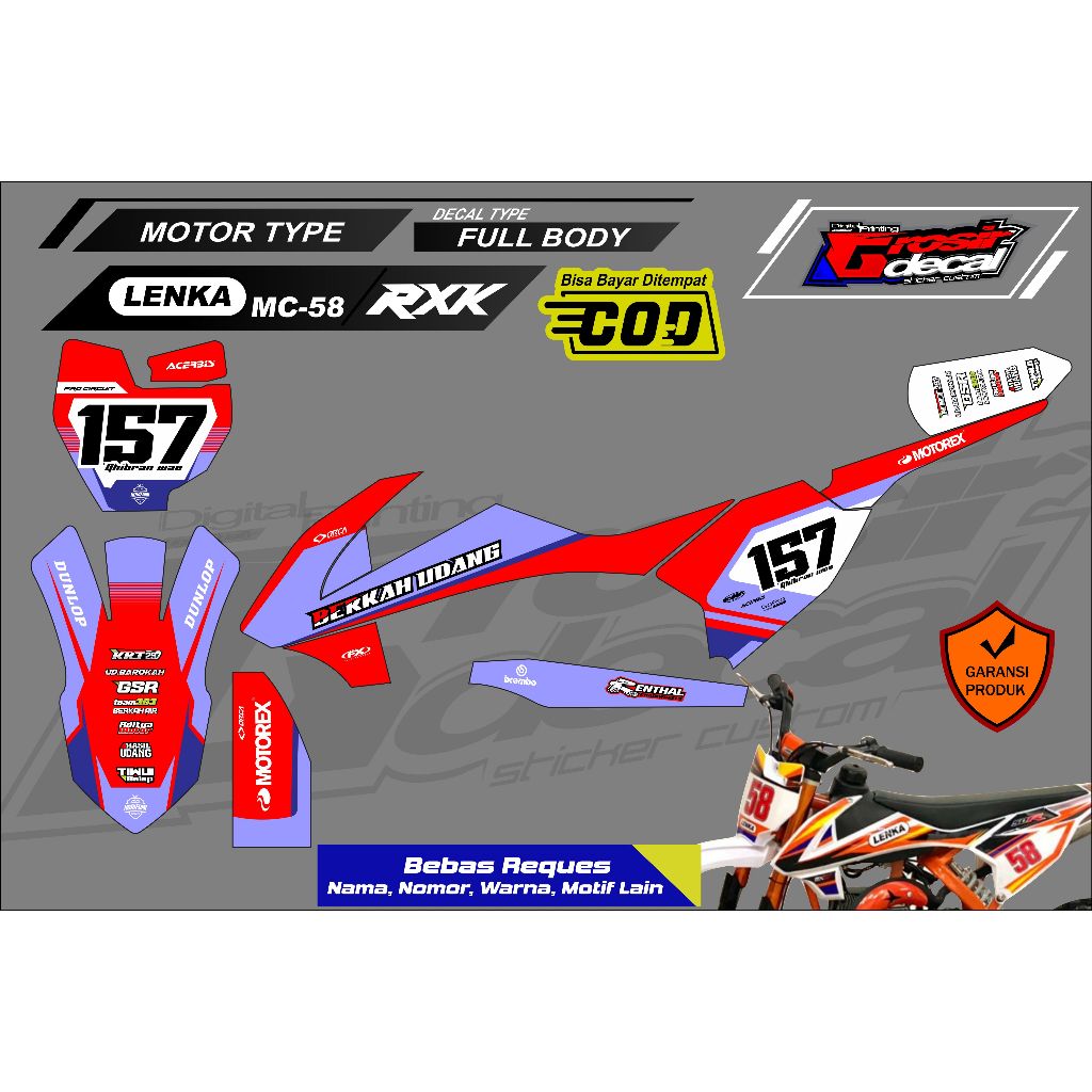 Decal Sticker Stiker Mini Trail Trail Mini LENKA/RXK/SYMOTOS/MINI MOTOR 50cc Full Body Free Custom