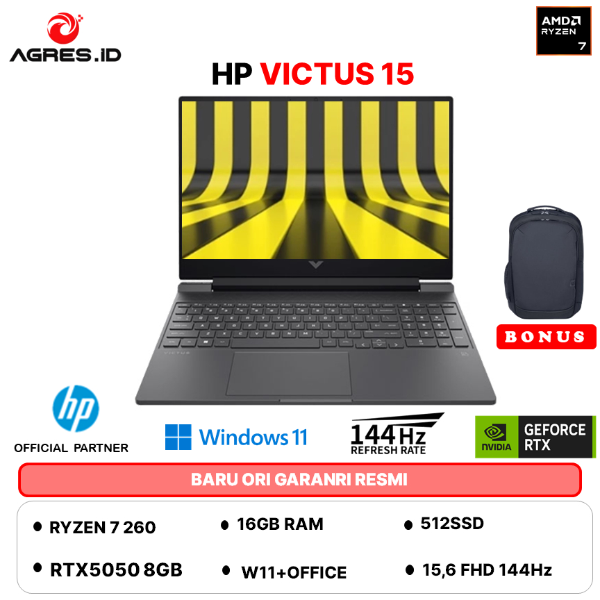 HP VICTUS GAMING 15 RYZEN 7 260 RTX5050 - RAM 16GB 512GB W11+OHS+M365B 15.6FHD 144HZ -FB3151AX