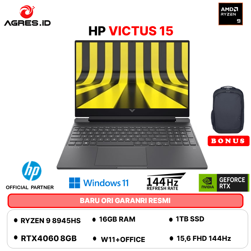 HP VICTUS 15 RYZEN 9 8945HS RTX4060 8GB/ 16GB 1TB W11+OHS+M365B 15.6FHD 144HZ -FB3777AX