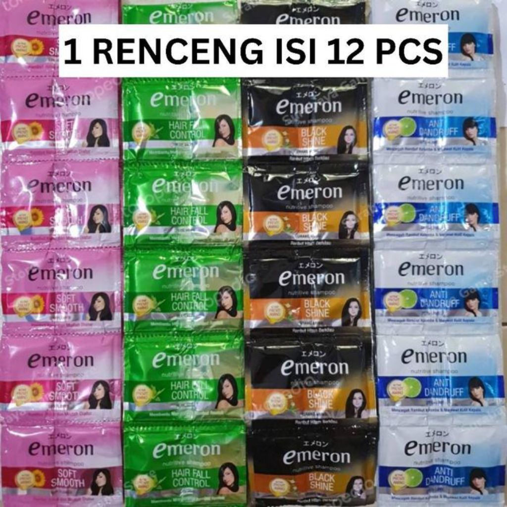 Emeron Shampoo Sachet 9ml × 12 | Soft Smooth, Anti Dandruff, Hair Fall, Black Shine