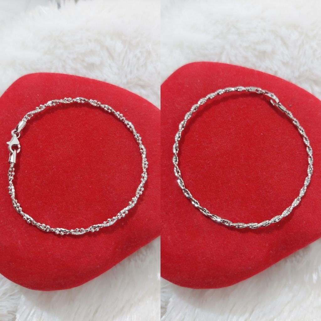 Gelang Kepang Perak Asli 925 Lapis Emas Putih - Anti Karat - Perhiasan anak/ remaja