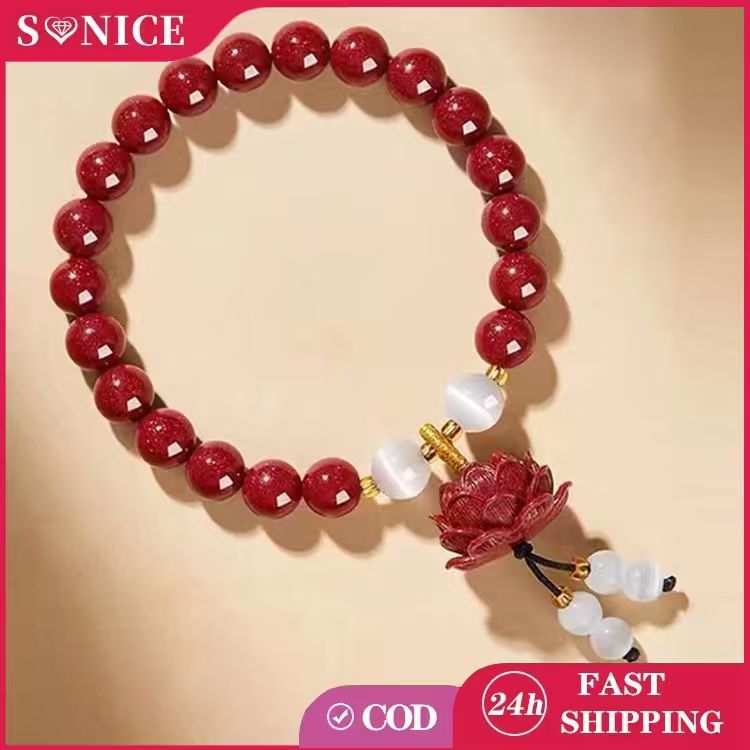 Gelang Wanita Giok Merah Cinabar Asli Pembawa Rezeki Bunga Teratai Penenang Pikiran Natural High Qua