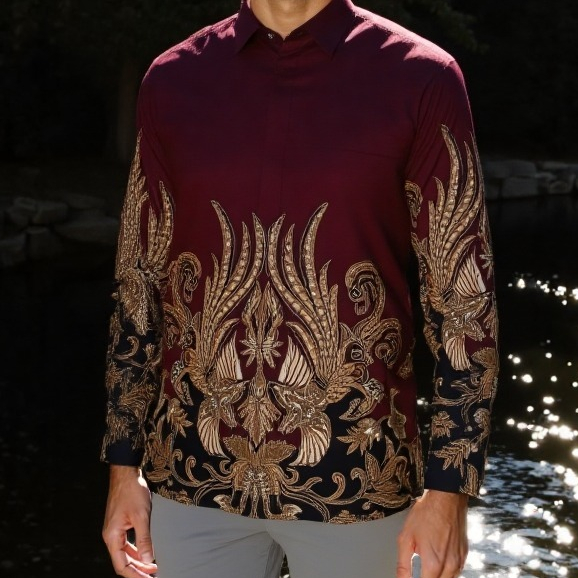 NEW BENHILL KEMEJA PRIA BATIK PANJANG MAROON A320-36F