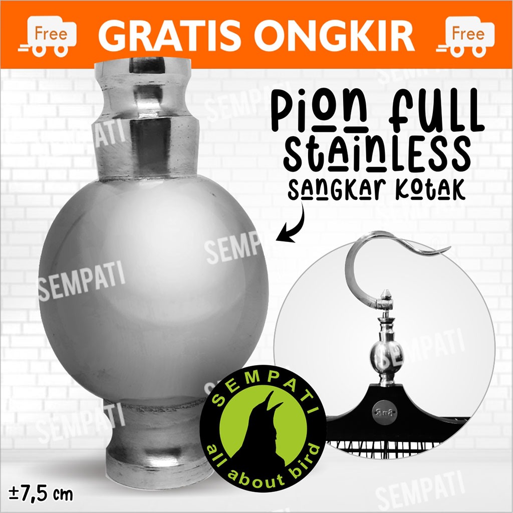 SEMPATI PION SANGKAR KANDANG BURUNG KOTAK STAINLESS BULAT MAHKOTA GANTUNGAN BESI LOGAM ALUMUNIUM PKB