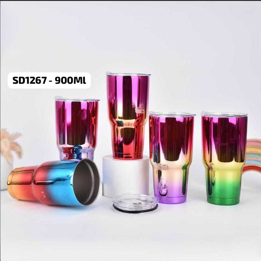 Tumbler Gradiasi Neon Stainless Steel Anti Tumpah 900ml Tahan Panas Dingin 24 Jam / Tumbler Tahan Pa