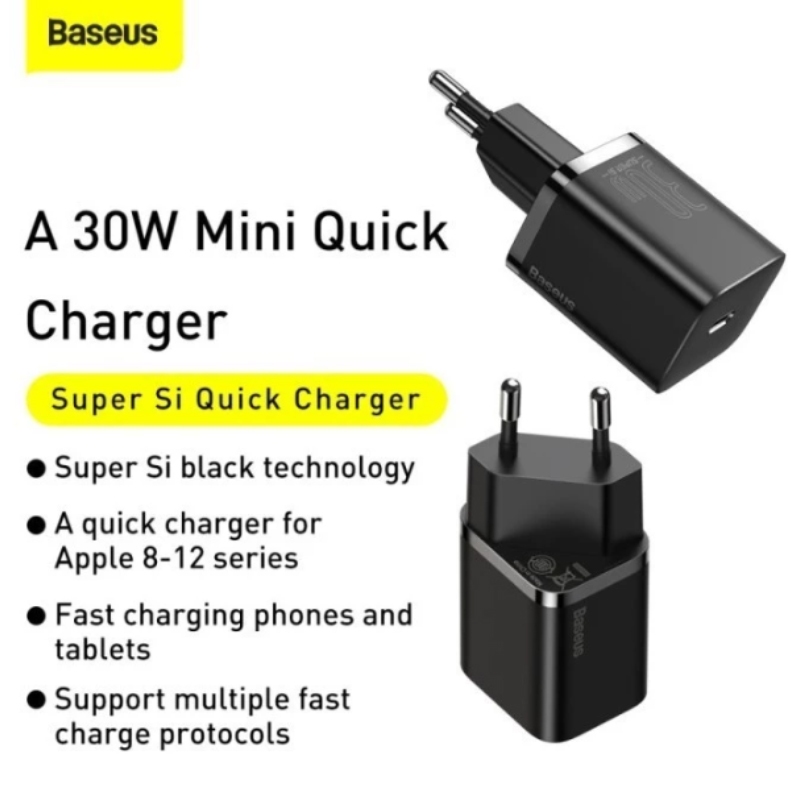 Kepala Charger Batok Kepala Charger Baseus Super Si quick charger 1C 30W EU