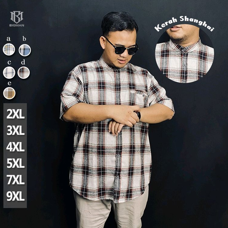 Kemeja Flanel Kotak Kotak Lengan Pendek Pria Jumbo Shanghai