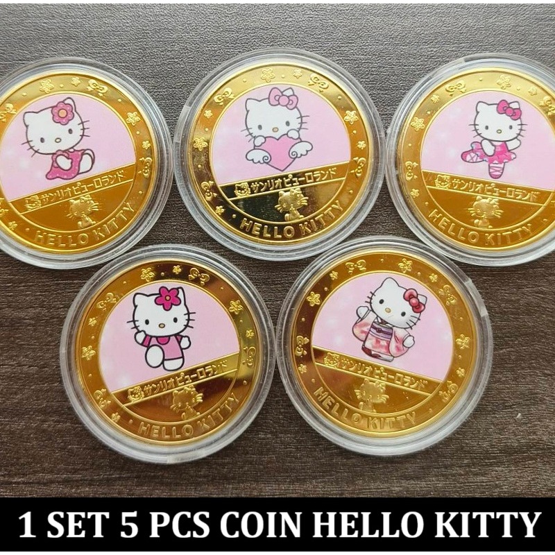 1 SET 5 PCS Koin Coin Limited Edition Hello Kitty Gold Plated colorfull HK Jepang japan original imp