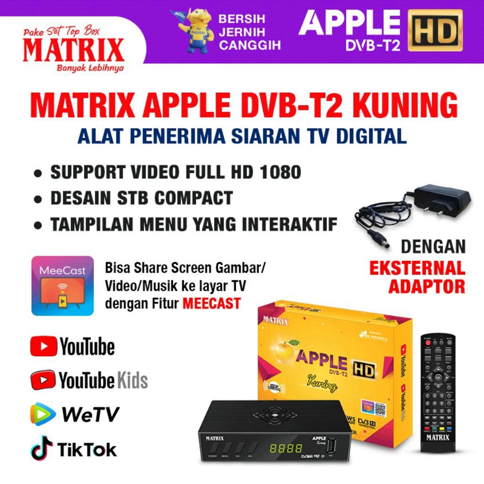 Stb Set Top Box MATRIX DVBT-2 APPLE HD KUNING siaran digital TV Tabung LED LCD dengan Meecast Full H