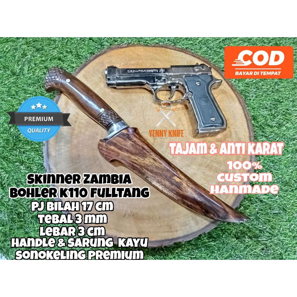 Bohler K110 Fulltang Natural Premium / Skinner / Pisau Dapur Bohler K110 / Pisau Seset / Pisau Dapur