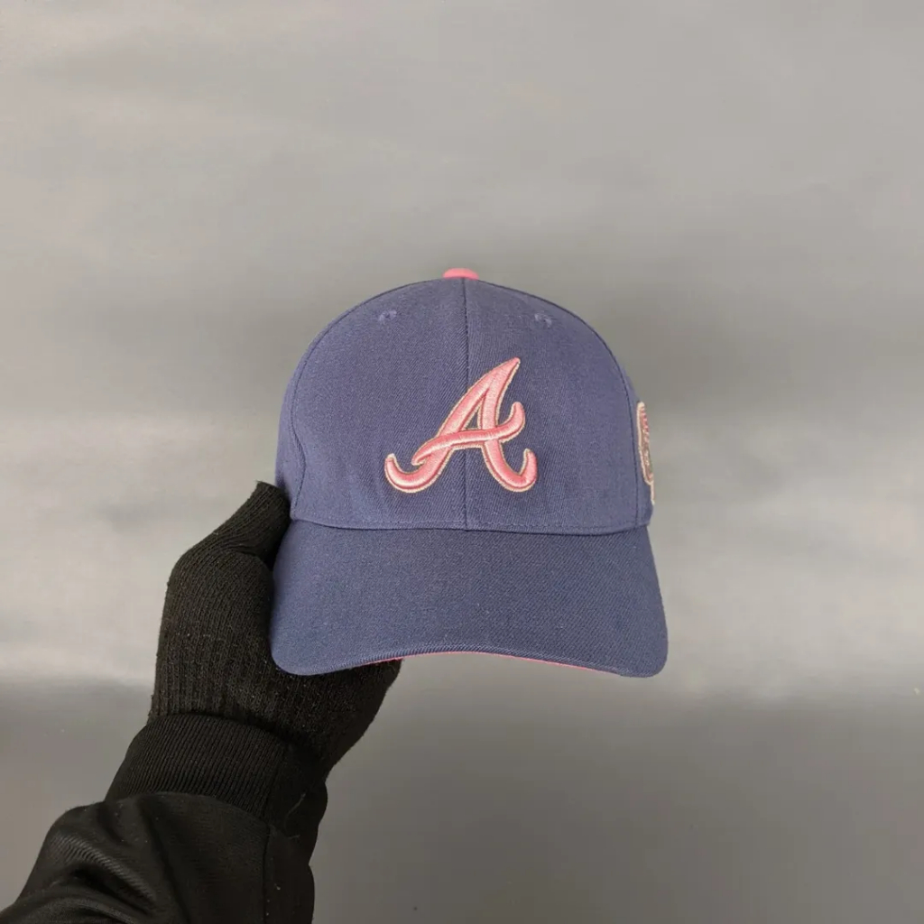 Topi Flexfit Baseball Unisex Pria Wanita ATLANTA BRAVES Navy